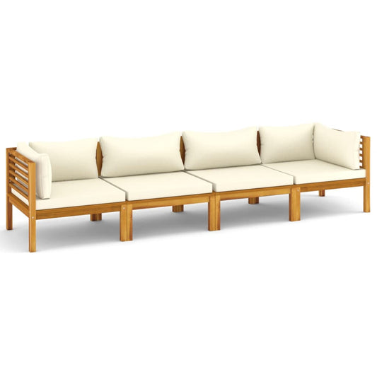 4-Sitzer-Gartensofa mit Creme Kissen Massivholz Akazie