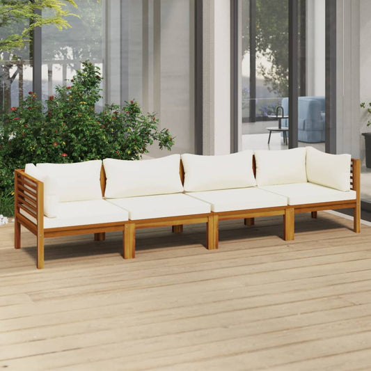 4-Sitzer-Gartensofa mit Creme Kissen Massivholz Akazie