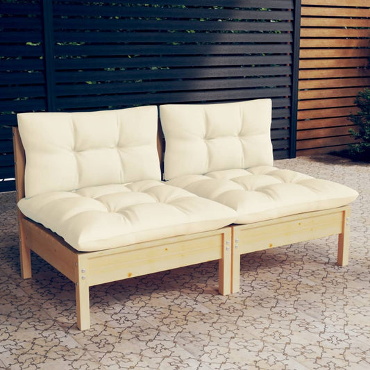2-Sitzer-Gartensofa mit Creme Kissen Massivholz Kiefer