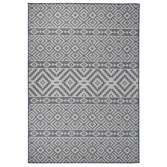 Outdoor-Teppich Flachgewebe 160x230 cm Blau Gestreift