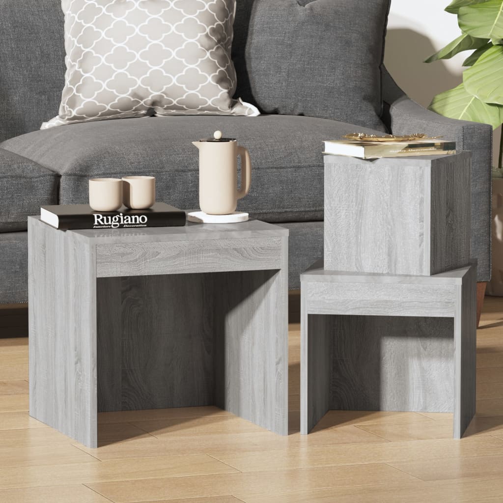 Satztische 3 Stk. Grau Sonoma Holzwerkstoff