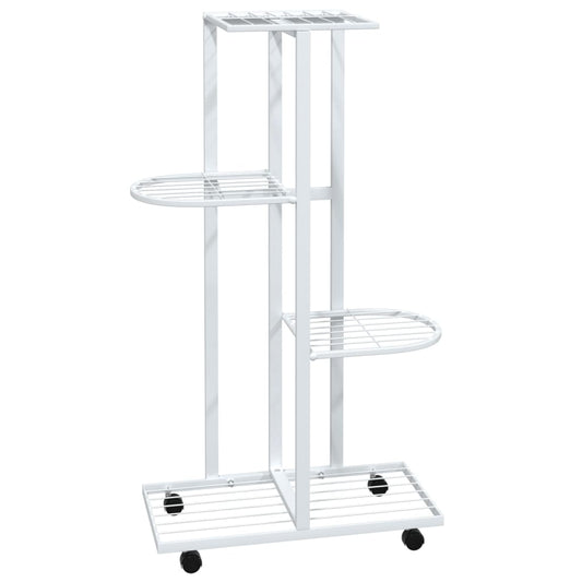 Blumenständer 4-Etagen mit Rollen 44x23x80 cm Weiß Eisen