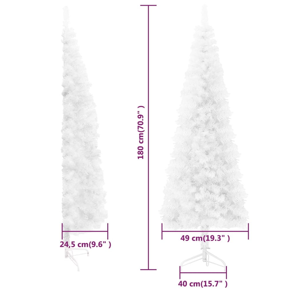 Künstlicher Halb-Weihnachtsbaum mit Ständer Schlank Weiß 180 cm