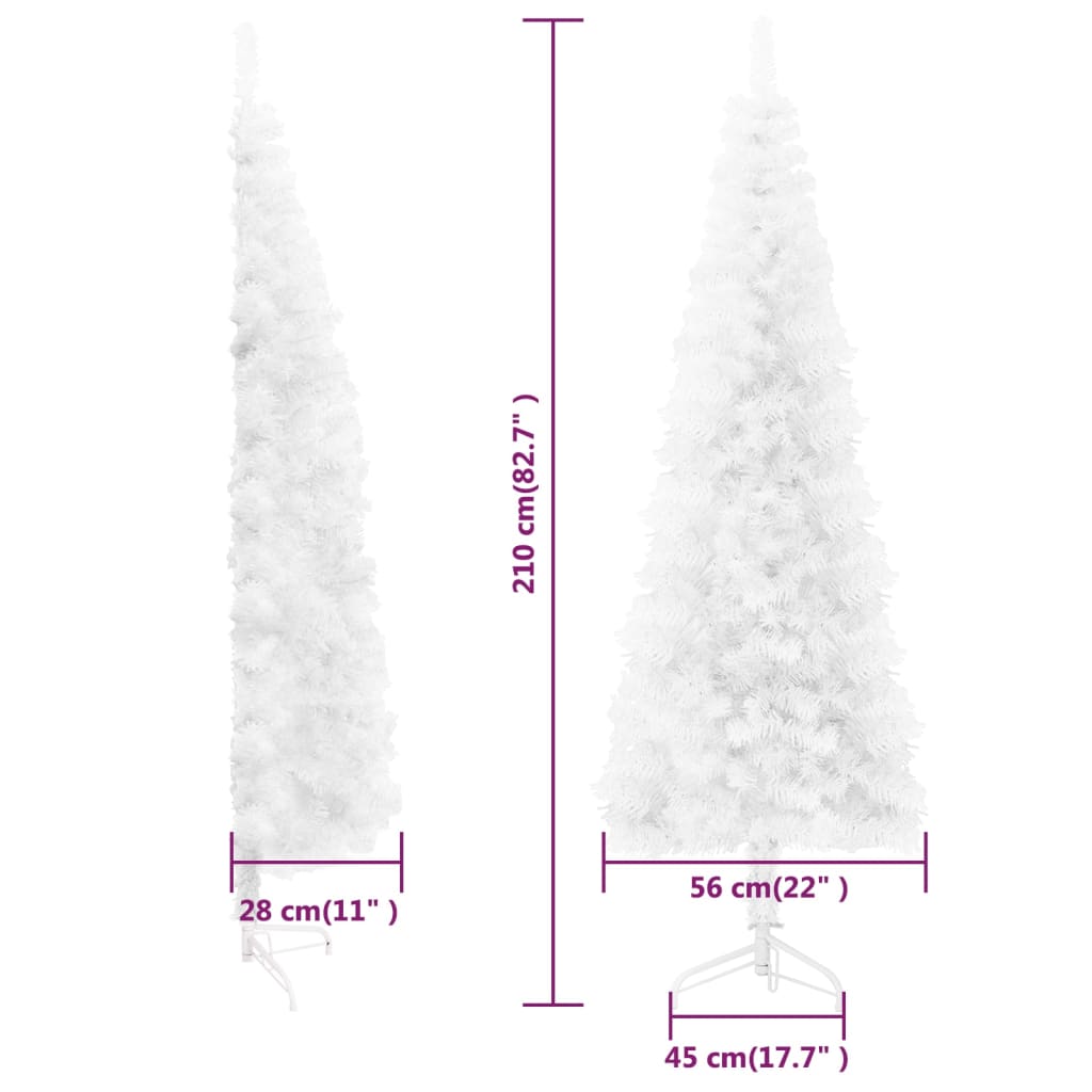 Künstlicher Halb-Weihnachtsbaum mit Ständer Schlank Weiß 210 cm