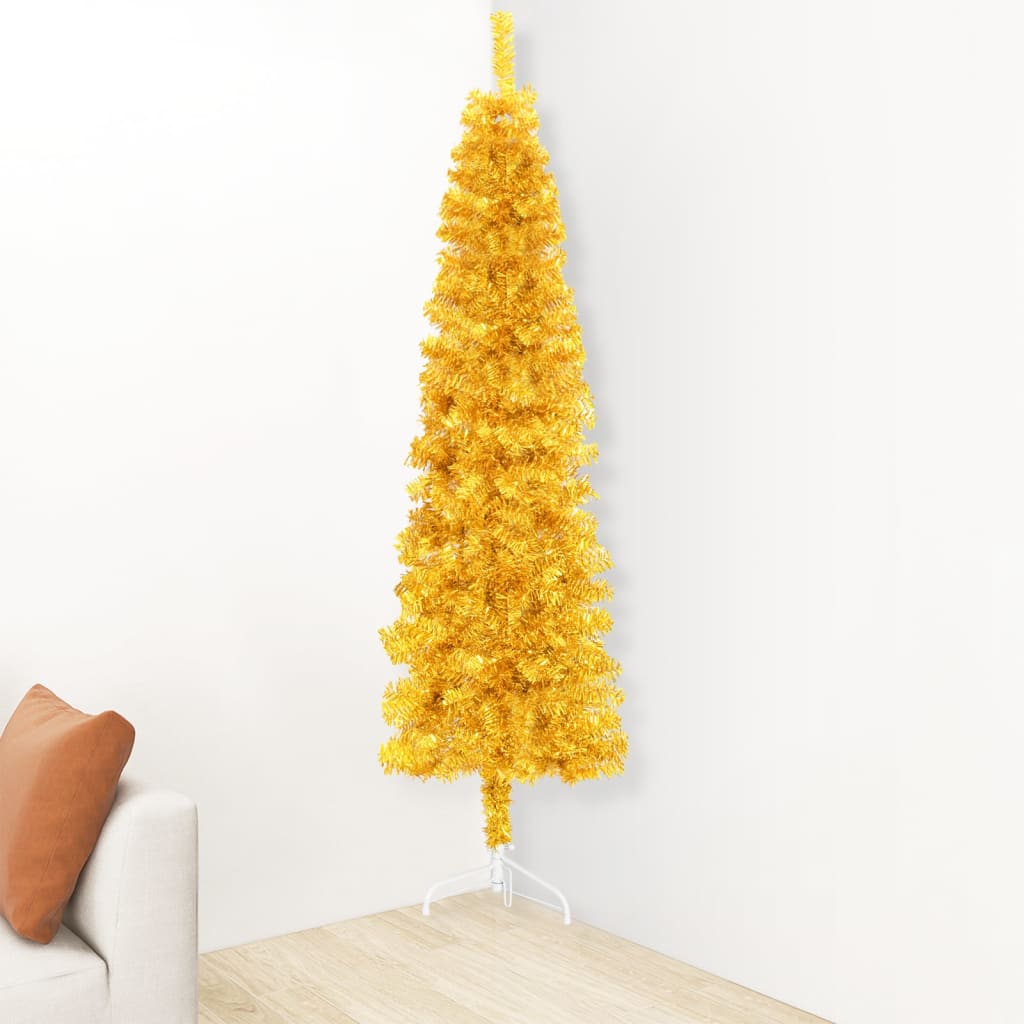 Künstlicher Halb-Weihnachtsbaum mit Ständer Schlank Gold 150 cm