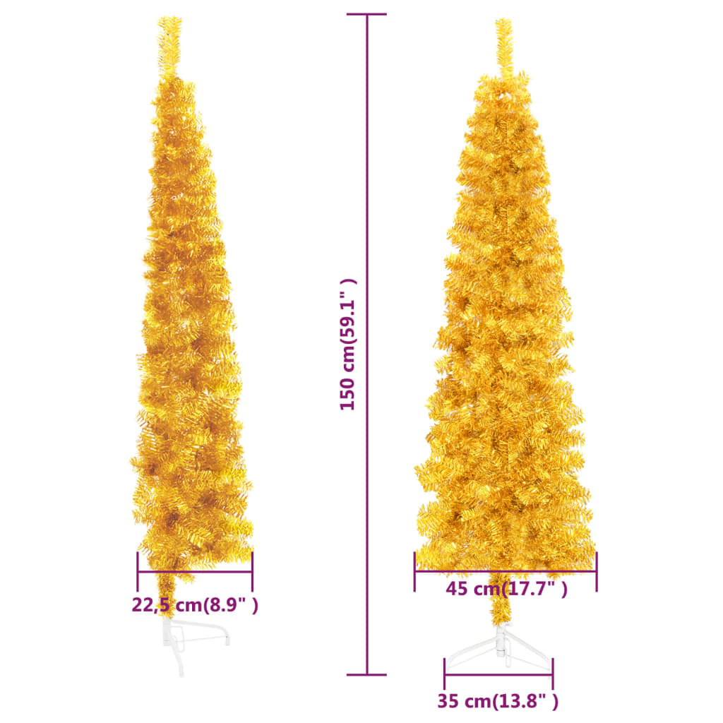 Künstlicher Halb-Weihnachtsbaum mit Ständer Schlank Gold 150 cm