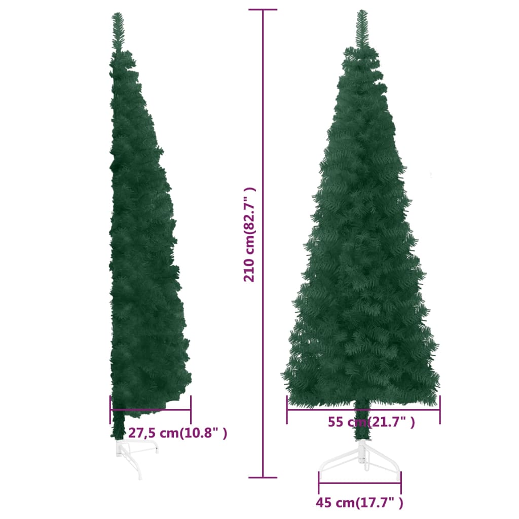 Künstlicher Halb-Weihnachtsbaum mit Ständer Schlank Grün 210 cm