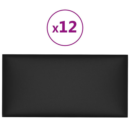 Wandpaneele 12 Stk. Schwarz 30x15 cm Kunstleder 0,54 m²