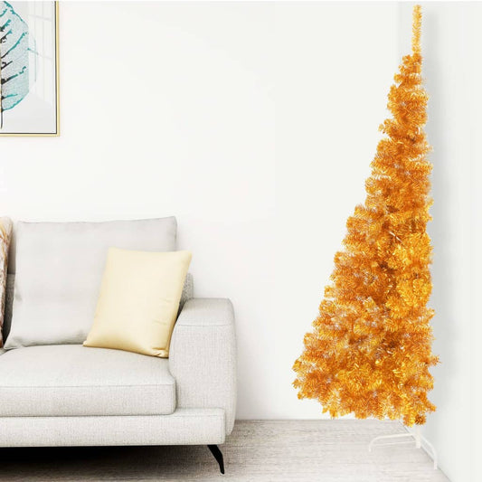 Künstlicher Halb-Weihnachtsbaum mit Ständer Gold 240 cm PET