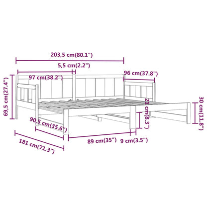 Tagesbett Ausziehbar Schwarz Massivholz Kiefer 2x(90x200) cm