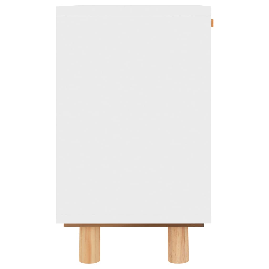 Nachttische 2 Stk. Weiß Massivholz Kiefer und Natur-Rattan