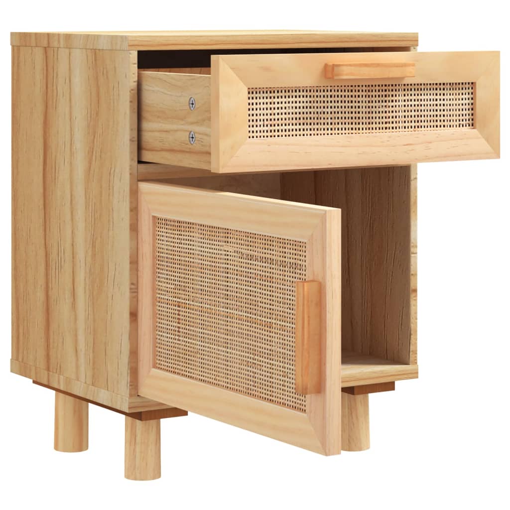 Nachttische 2 Stk. Braun Massivholz Kiefer und Natur-Rattan