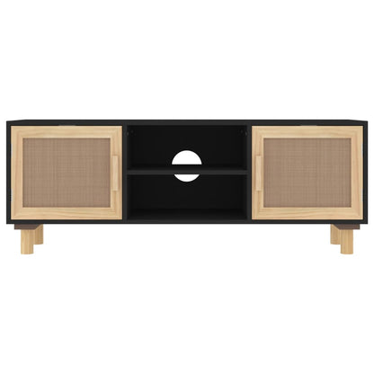 TV-Schrank Schwarz 105x30x40 cm Massivholz Kiefer Natur-Rattan