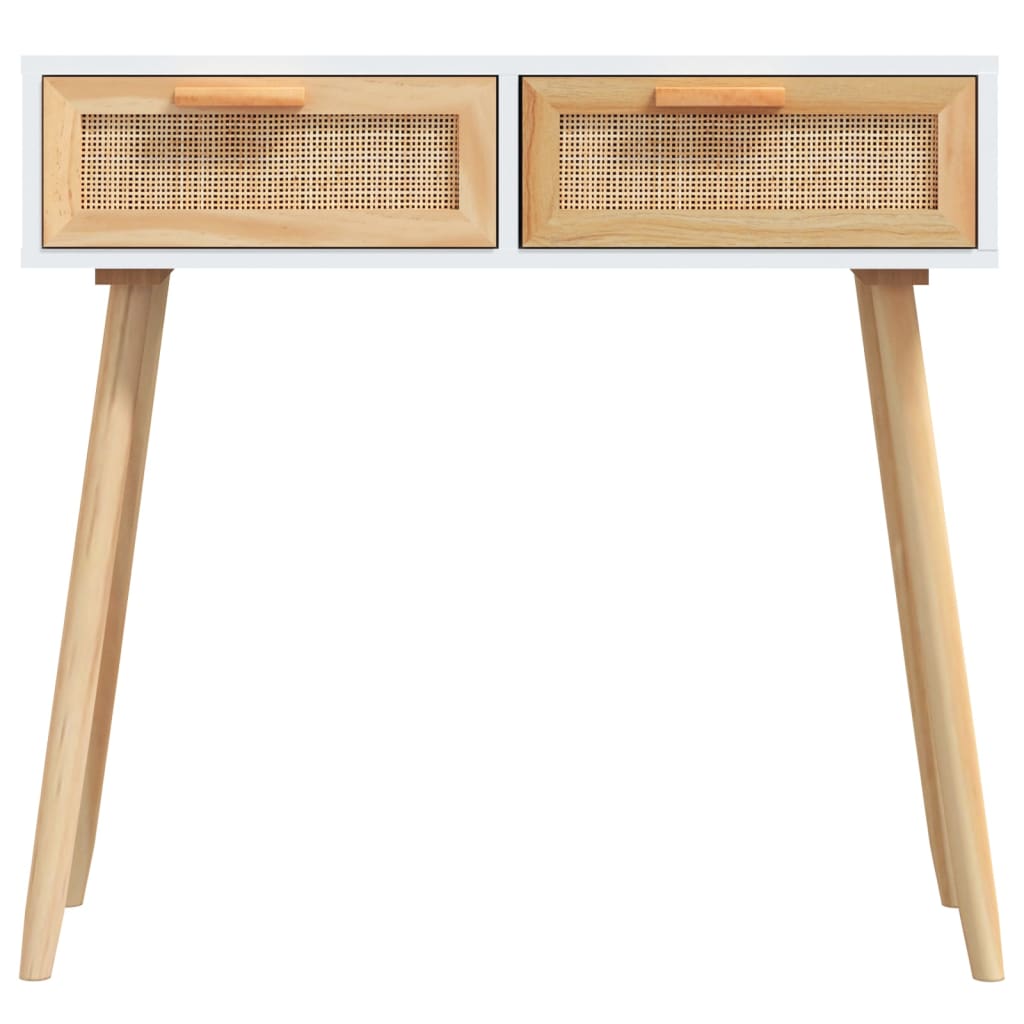 Konsolentisch Weiß 80x30x75 cm Massivholz Kiefer Natur-Rattan