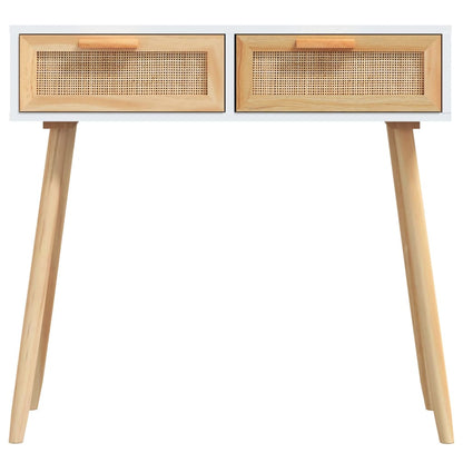 Konsolentisch Weiß 80x30x75 cm Massivholz Kiefer Natur-Rattan