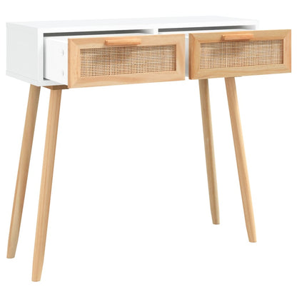 Konsolentisch Weiß 80x30x75 cm Massivholz Kiefer Natur-Rattan