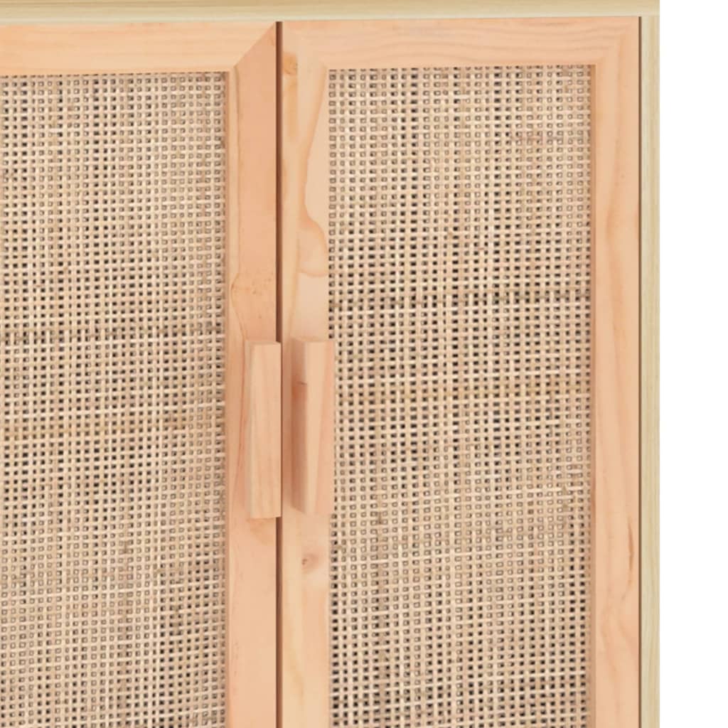 Sideboard Braun 60x30x70 cm Massivholz Kiefer und Natur-Rattan