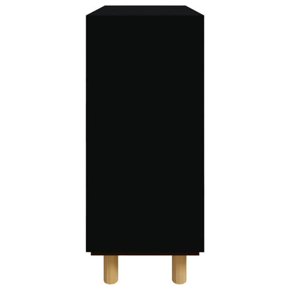 Sideboard Schwarz 60x30x70cm Massivholz Kiefer und Natur-Rattan