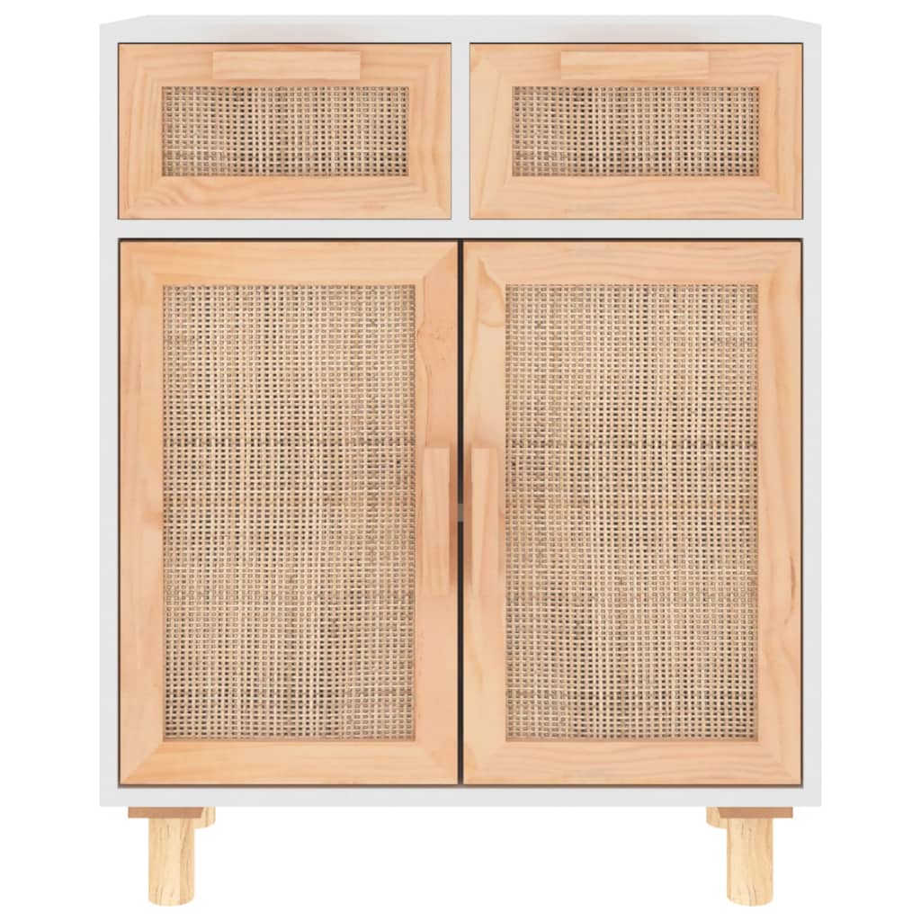 Sideboard Weiß 60x30x75 cm Massivholz Kiefer und Natur-Rattan