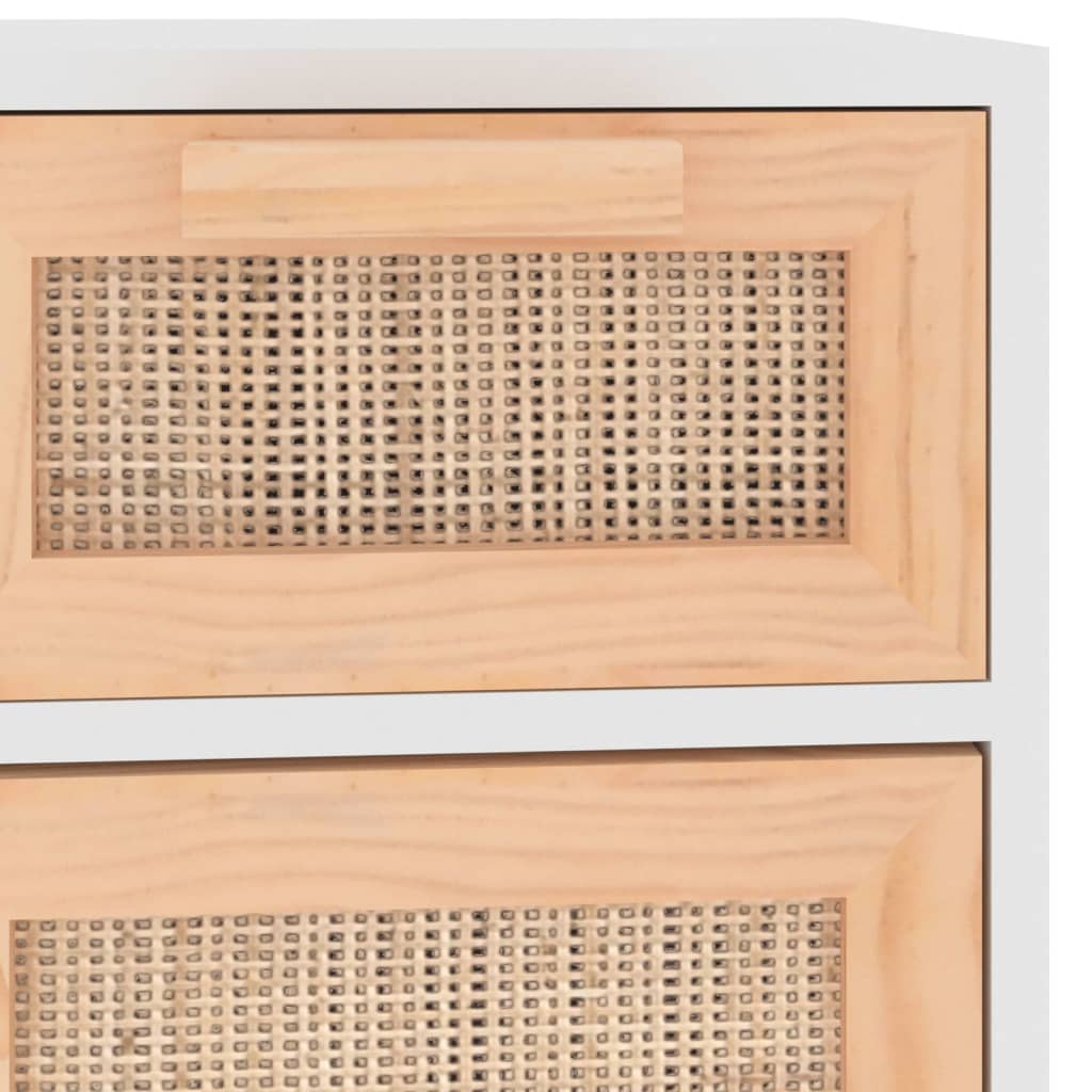 Sideboard Weiß 60x30x75 cm Massivholz Kiefer und Natur-Rattan