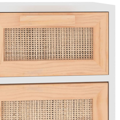 Sideboard Weiß 60x30x75 cm Massivholz Kiefer und Natur-Rattan