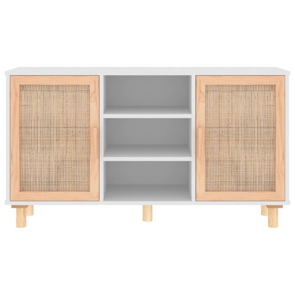 Sideboard Weiß 105x30x60 cm Massivholz Kiefer und Natur-Rattan
