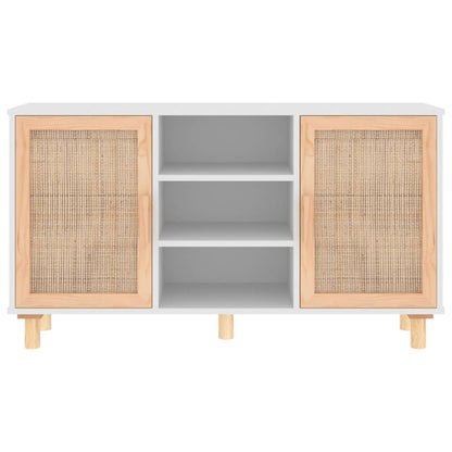 Sideboard Weiß 105x30x60 cm Massivholz Kiefer und Natur-Rattan