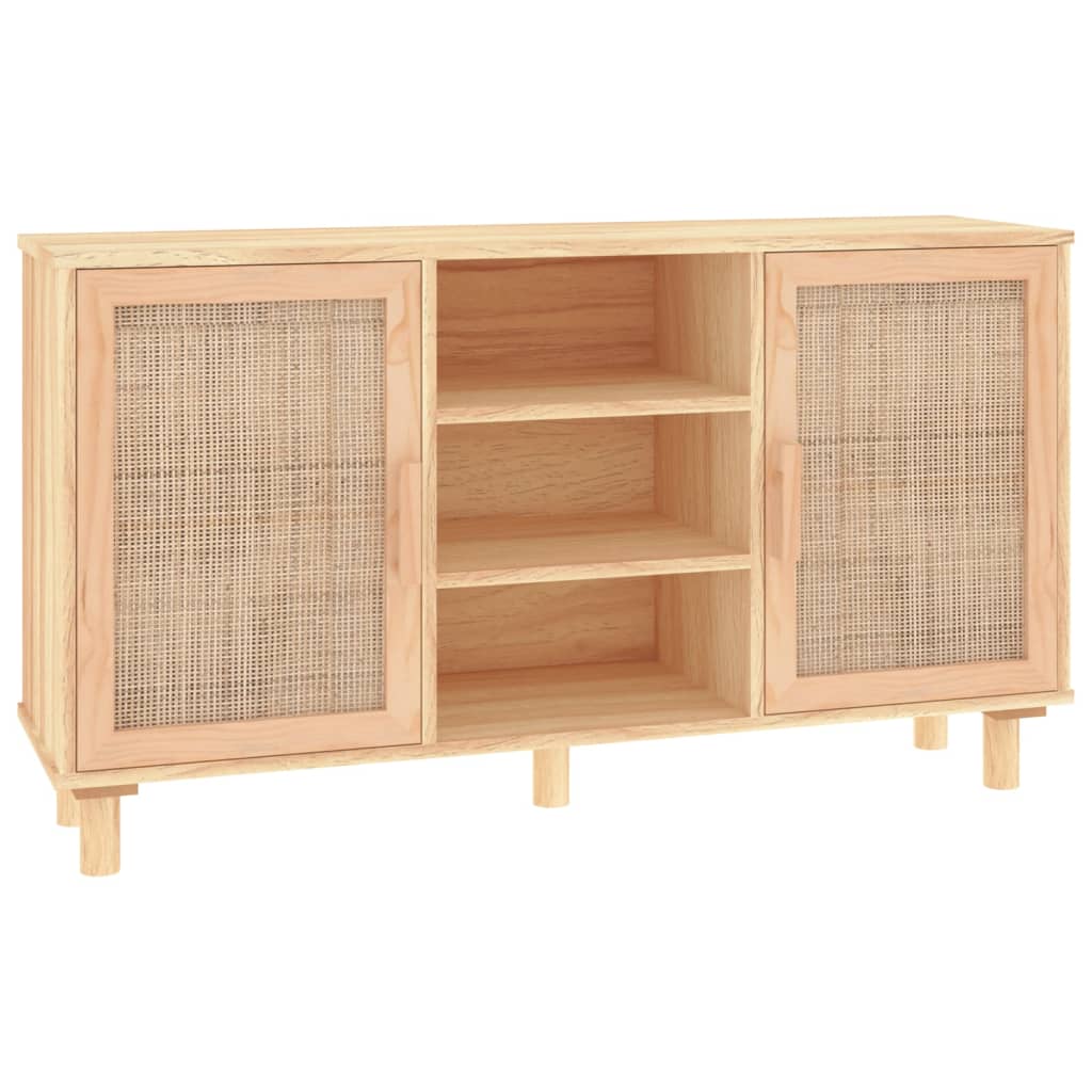 Sideboard Braun 105x30x60 cm Massivholz Kiefer und Natur-Rattan