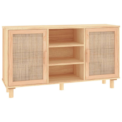 Sideboard Braun 105x30x60 cm Massivholz Kiefer und Natur-Rattan