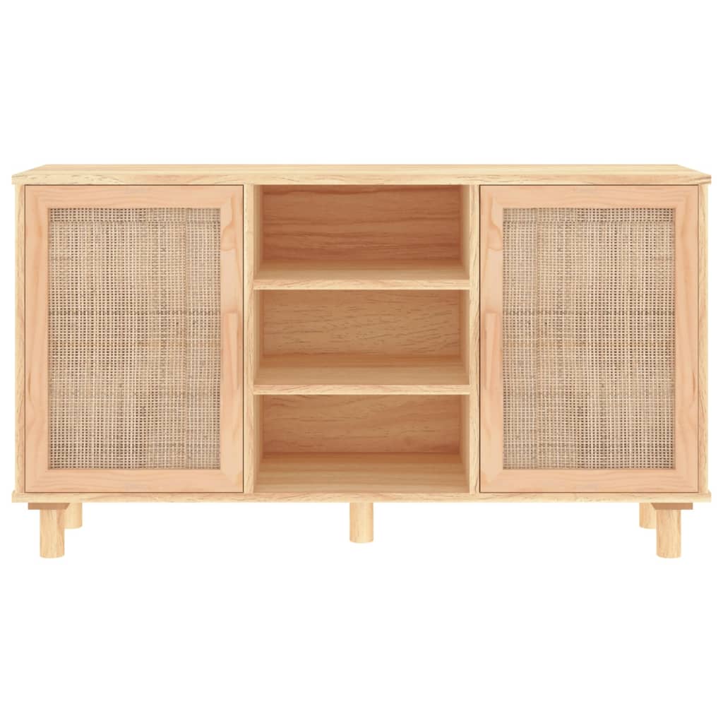 Sideboard Braun 105x30x60 cm Massivholz Kiefer und Natur-Rattan