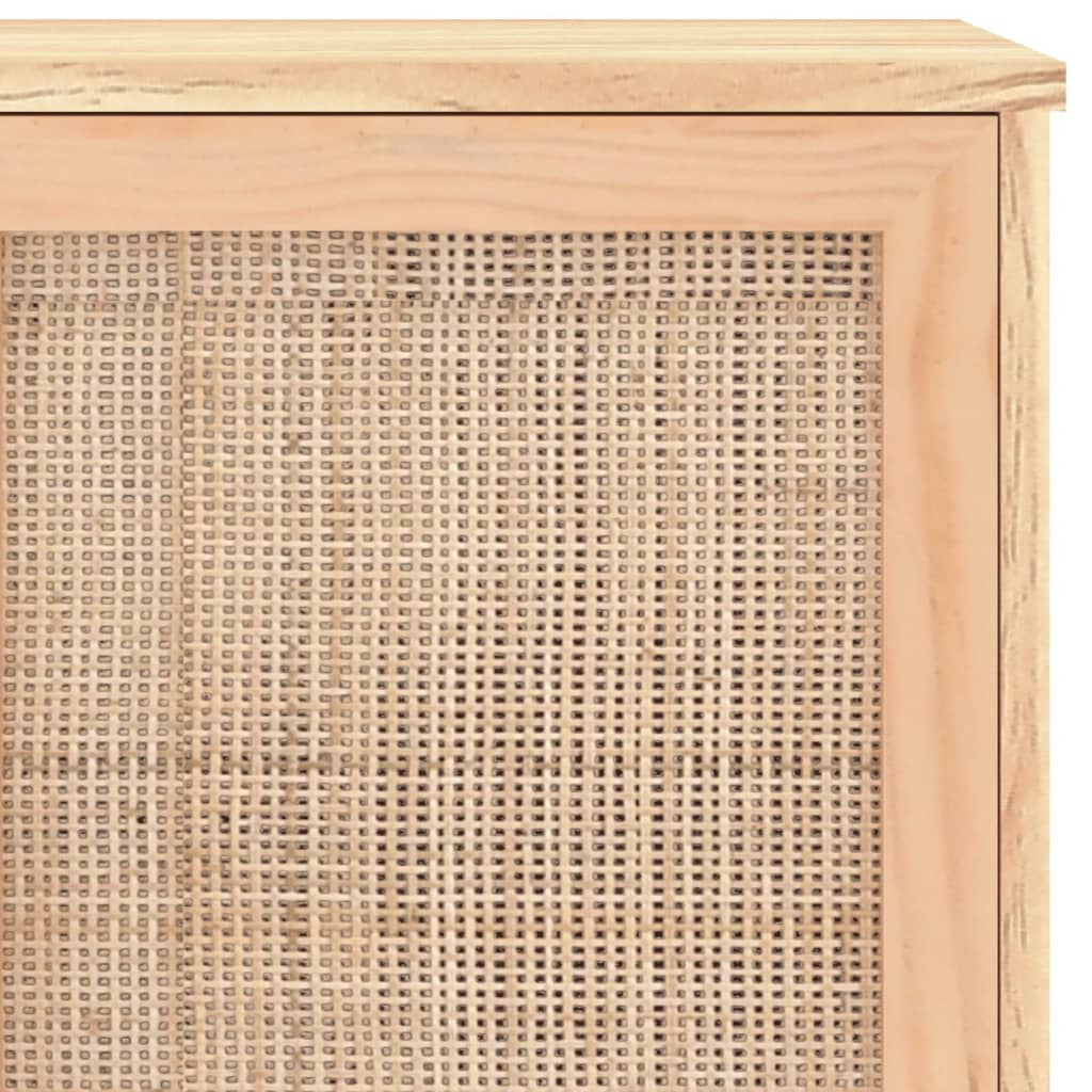 Sideboard Braun 105x30x60 cm Massivholz Kiefer und Natur-Rattan