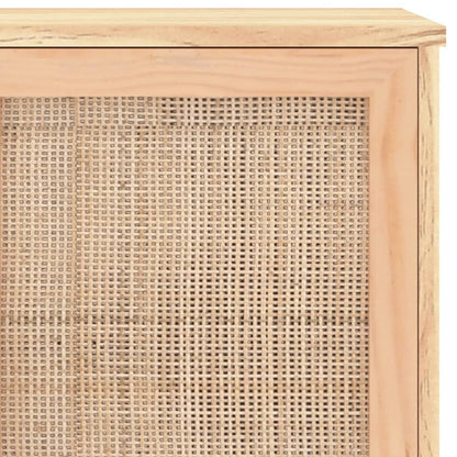 Sideboard Braun 105x30x60 cm Massivholz Kiefer und Natur-Rattan