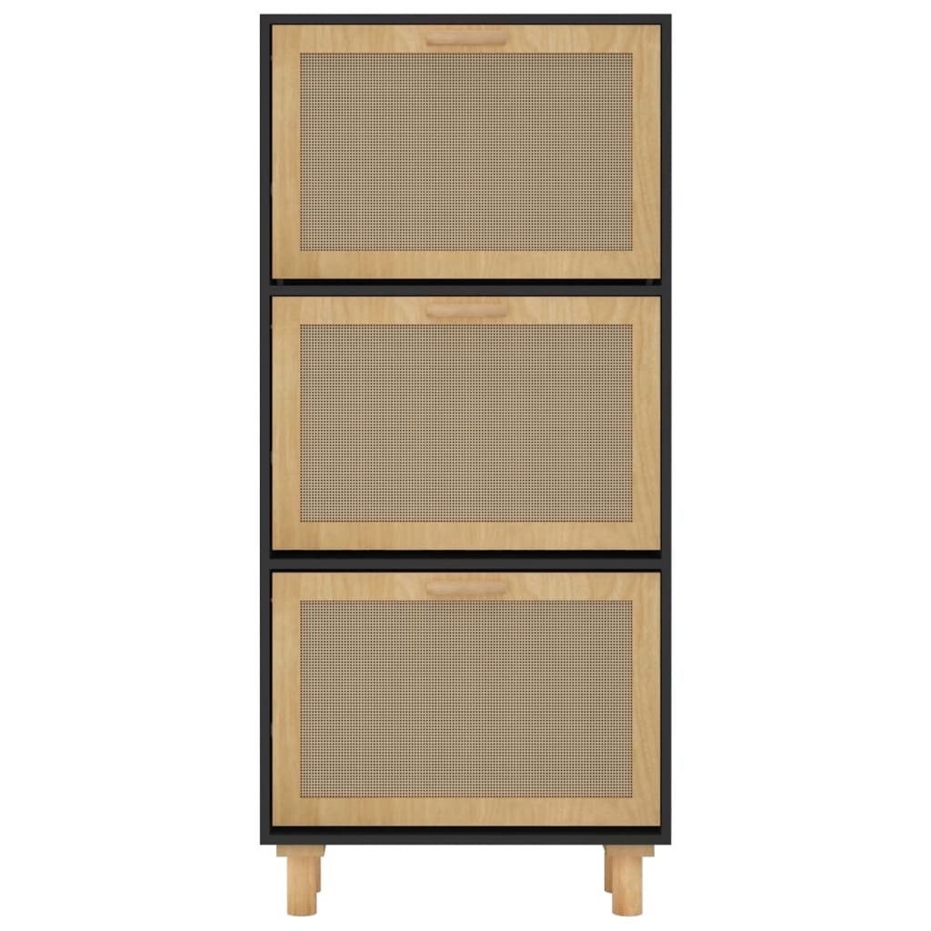 Schuhschrank Schwarz 52x25x115 cm Holzwerkstoff & Rattan Natur