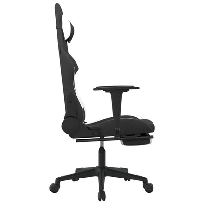 Gaming-Stuhl mit Massage & Fußstütze Schwarz und Weiß Stoff