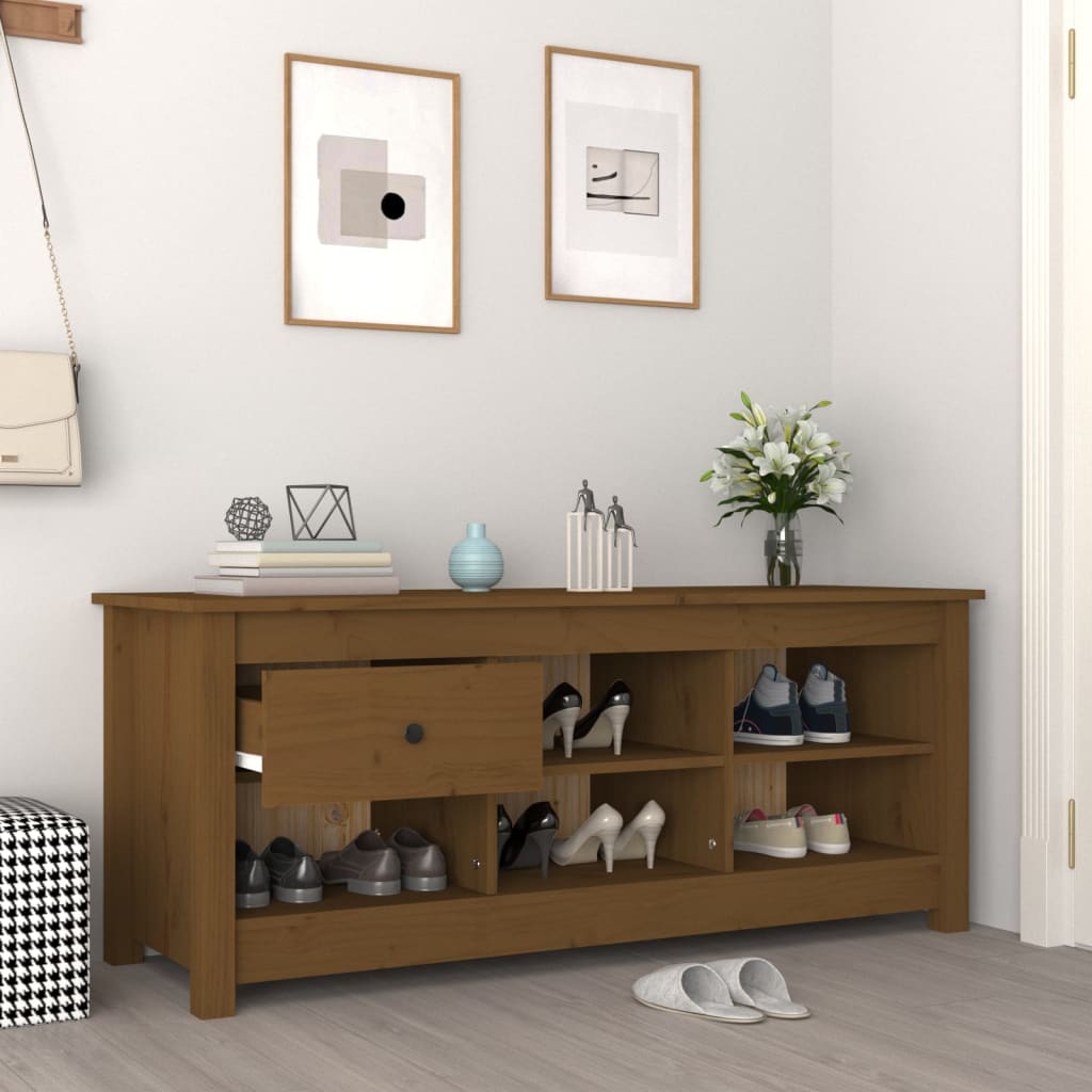 Schuhschrank Honigbraun 110x38x45,5 cm Massivholz Kiefer