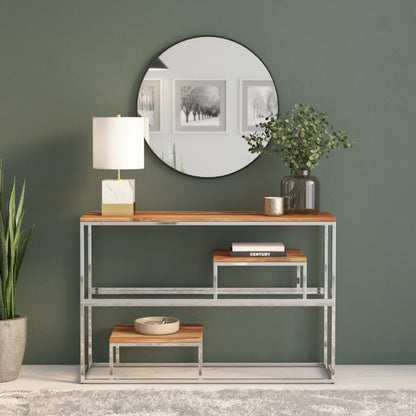 Konsolentisch Silbern Edelstahl und Massivholz Akazie