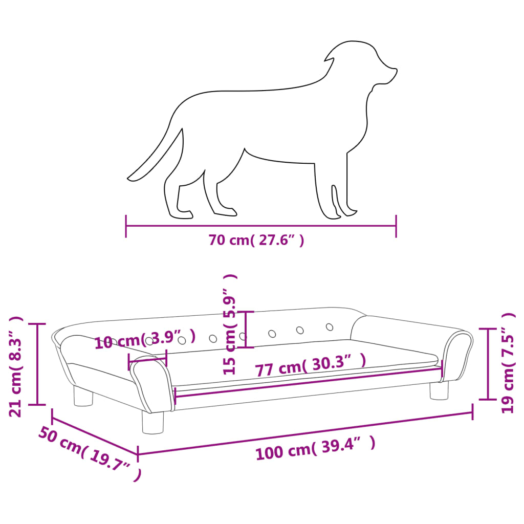 Hundebett Schwarz 100x50x21 cm Samt