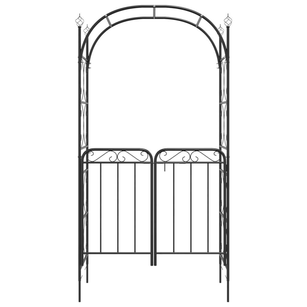 Gartenbogen mit Tor Schwarz 108x45x235 cm Stahl