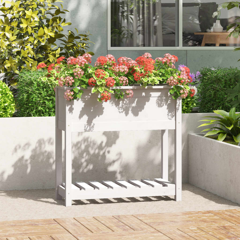 Pflanzkübel mit Ablage Weiß 82,5x34,5x81 cm Massivholz Kiefer