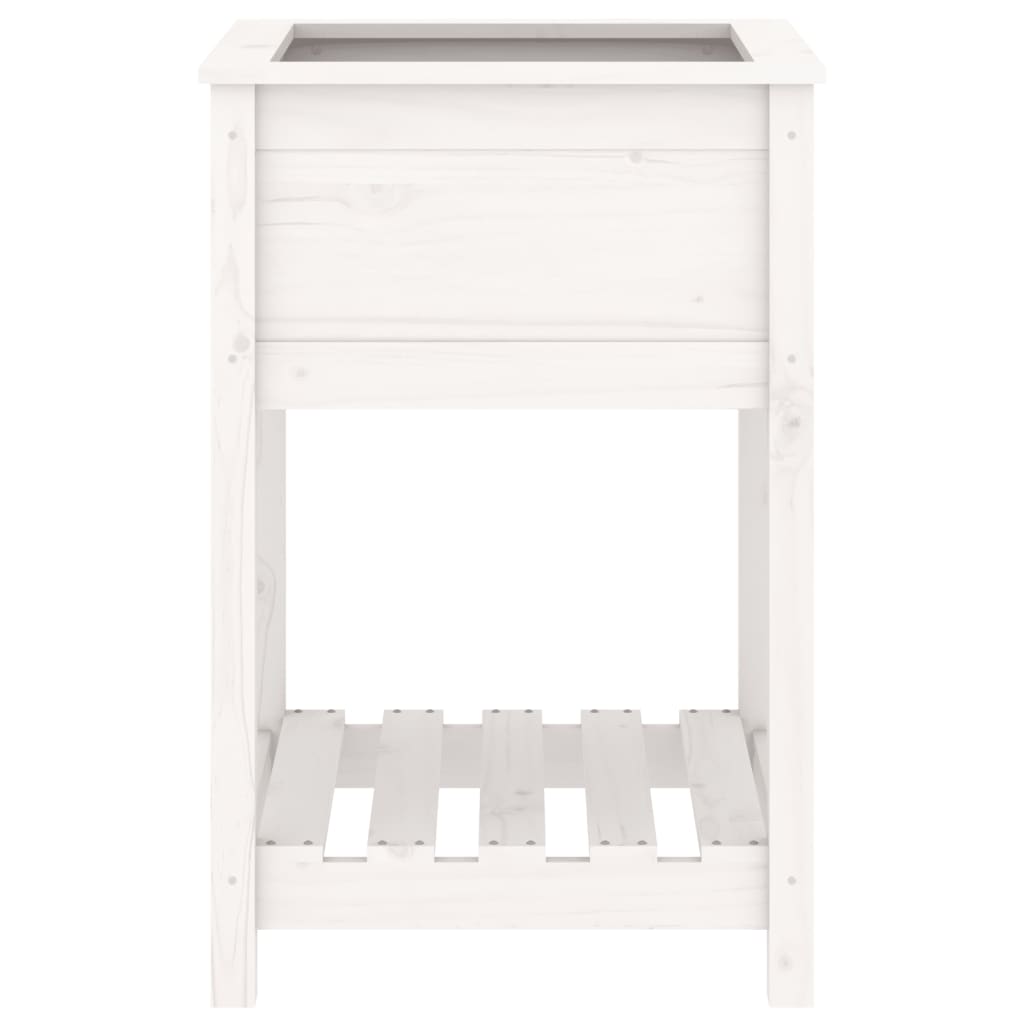 Pflanzkübel mit Ablage Weiß 54x54x81 cm Massivholz Kiefer