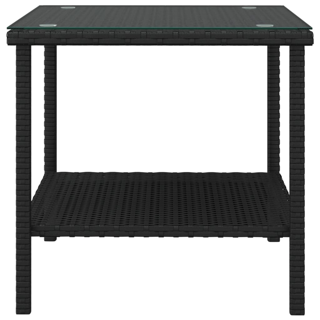 Beistelltisch Schwarz 45x45x45 cm Poly Rattan und Hartglas