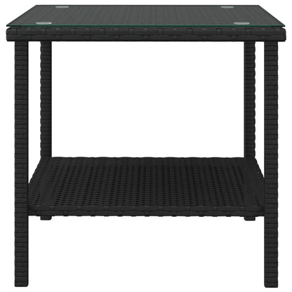 Beistelltisch Schwarz 45x45x45 cm Poly Rattan und Hartglas
