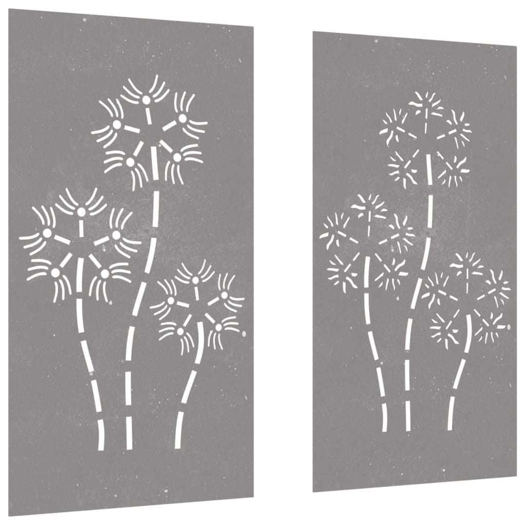 2-tlg. Garten-Wanddeko 105x55 cm Cortenstahl Blumen-Design