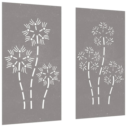 2-tlg. Garten-Wanddeko 105x55 cm Cortenstahl Blumen-Design