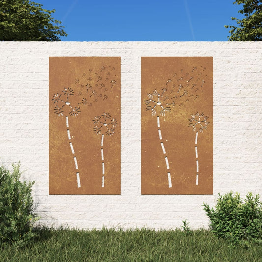 2-tlg. Garten-Wanddeko 105x55 cm Cortenstahl Blumen-Design
