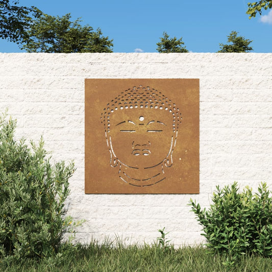 Garten-Wanddeko 55x55 cm Cortenstahl Buddha-Kopf