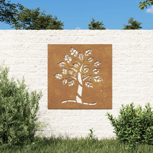 Garten-Wanddeko 55x55 cm Cortenstahl Baum-Design
