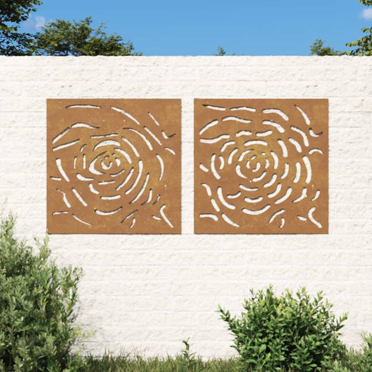2-tlg. Garten-Wanddeko 55x55 cm Cortenstahl Rosen-Design