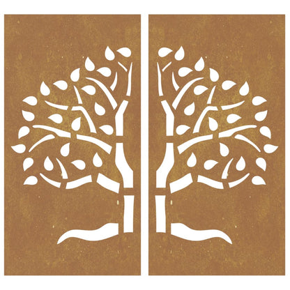 2-tlg. Garten-Wanddeko 105x155 cm Cortenstahl Baum-Design