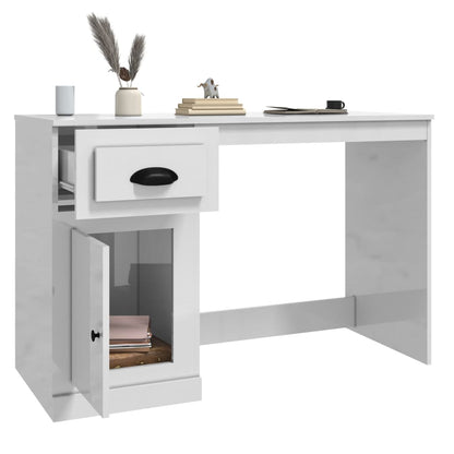Schreibtisch mit Schublade Hochglanz-Weiß 115x50x75 cm